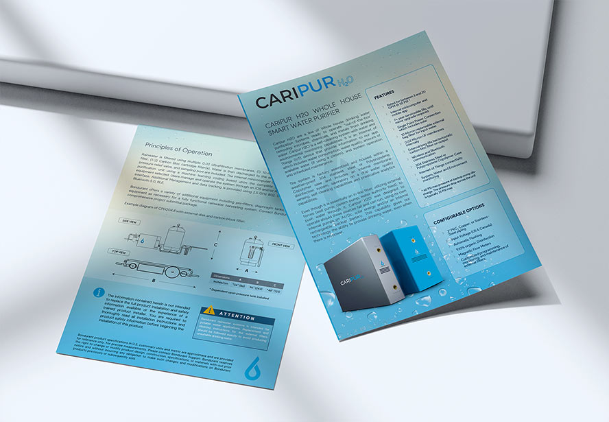 Bondurant Technologies – Flyer design showcasing innovative water purification solutions, advanced filtration technology, and sustainable environmental impact.