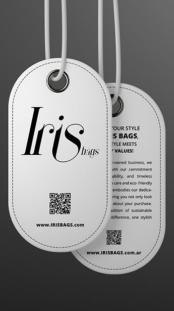 IRIS Bags – Label design featuring a sophisticated brand identity with refined typography, elegant composition, and premium aesthetic appeal.