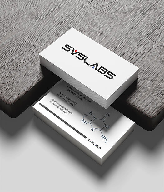 SVSLABS – Business card design featuring a sleek, tech-driven brand identity with precise typography and futuristic aesthetics.