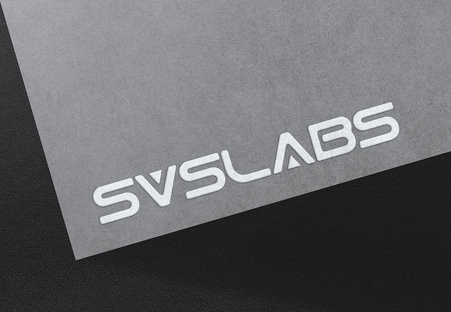 SVSLABS Debossed Logo – Elegant brand mark embossed on gray textured paper, enhancing depth and premium aesthetics.