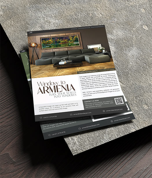 Window to Armenia – A stunning autumn landscape print of Lake Dsegh, beautifully displayed in a warm wooden interior.