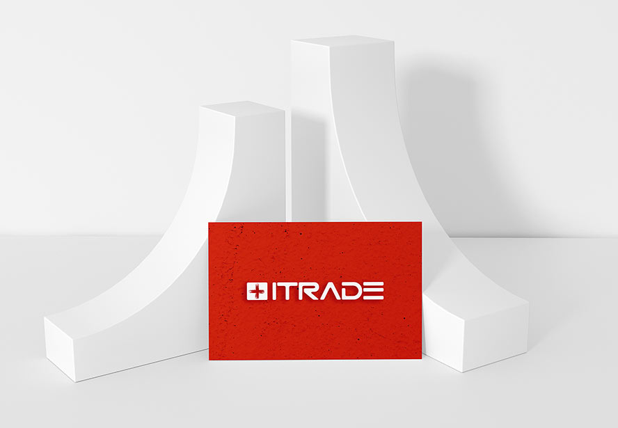 iTrade Red Business Card – A bold and dynamic brand identity showcased in a sleek, modern design with vibrant red tones.