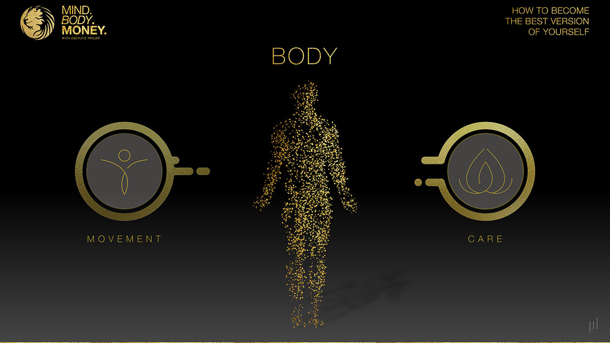 How to Become the Best Version of Yourself – Slide highlighting physical well-being and its role in achieving peak performance.