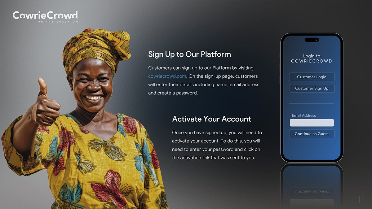 CowrieCrowd Business Presentation – Slide demonstrating the user-friendly interface and accessibility of the platform.