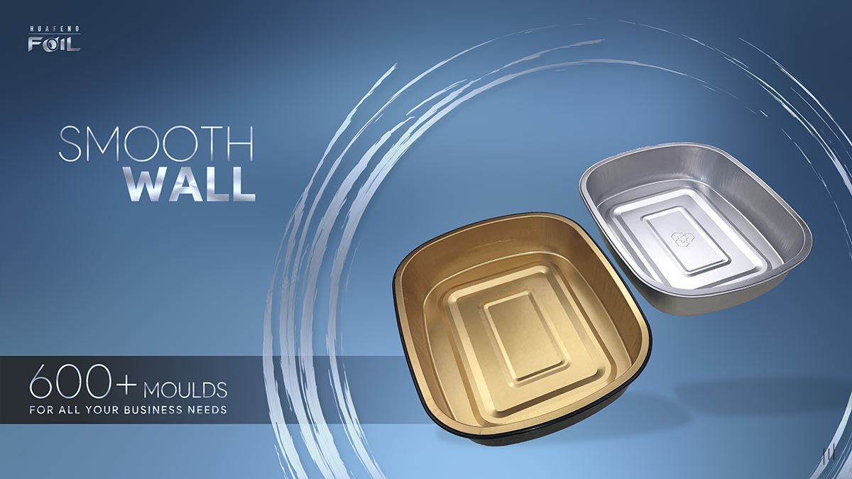 Huafeng Foil Food Range – Slide highlighting smooth-wall aluminum foil containers for premium food storage.