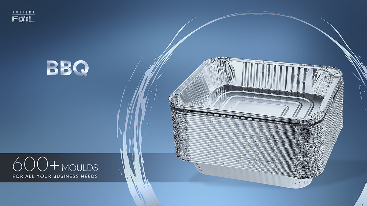 Huafeng Foil Food Range – Slide showcasing aluminum foil products optimized for grilling and barbecue use.