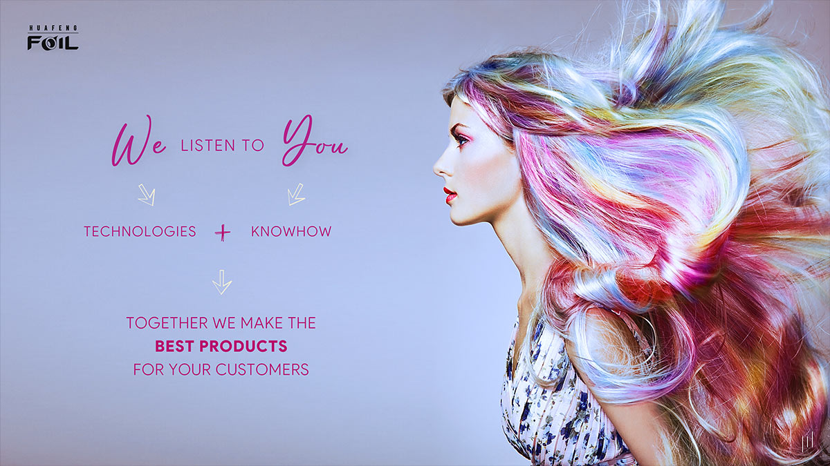 Huafeng Foil Hair & Beauty Range – Slide emphasizing customer collaboration in product innovation and development.