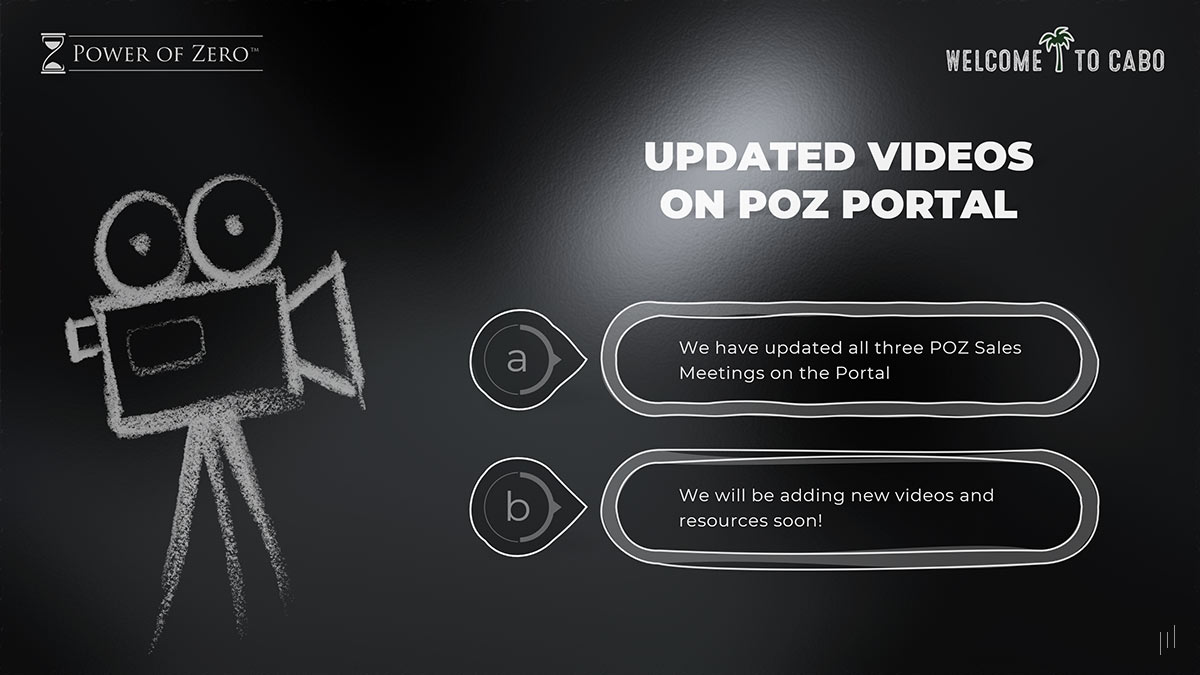 POZ Advisor’s Summit Cabo 2025 – Informative slide detailing newly updated video resources available on the POZ portal.