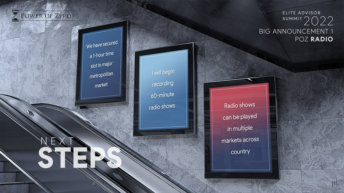 Elite Advisor Summit Puerto Rico 2022 – Slide outlining actionable steps for attendees post-summit.