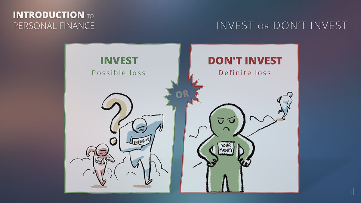 Introduction to Personal Finance – Slide discussing the pros and cons of investment strategies for long-term financial growth.