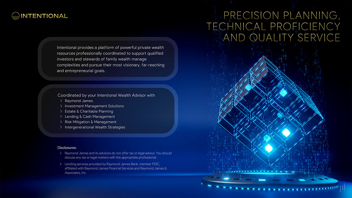 Private Wealth Services – Slide emphasizing the importance of precision planning, technical expertise, and high-quality financial services.