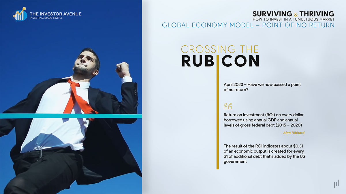 Surviving and Thriving – Slide analyzing critical economic turning points and irreversible financial trends.