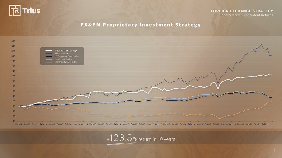 TRIUS Partners – Slide detailing the firm’s proprietary investment strategy for foreign exchange and precious metals.