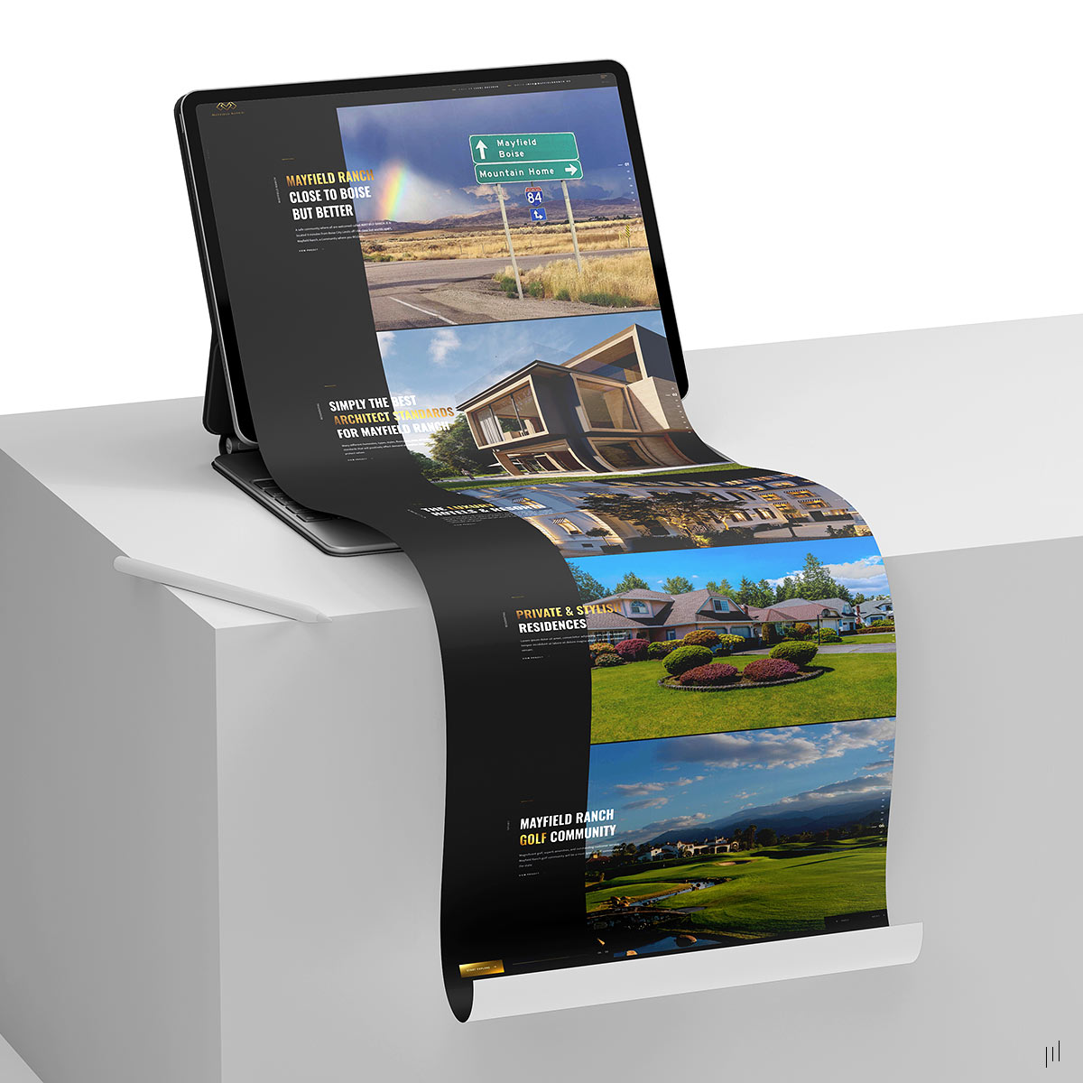 Mayfield Ranch Communities – Web design showcasing a premier real estate development with immersive visuals, intuitive navigation, and investment-focused content.